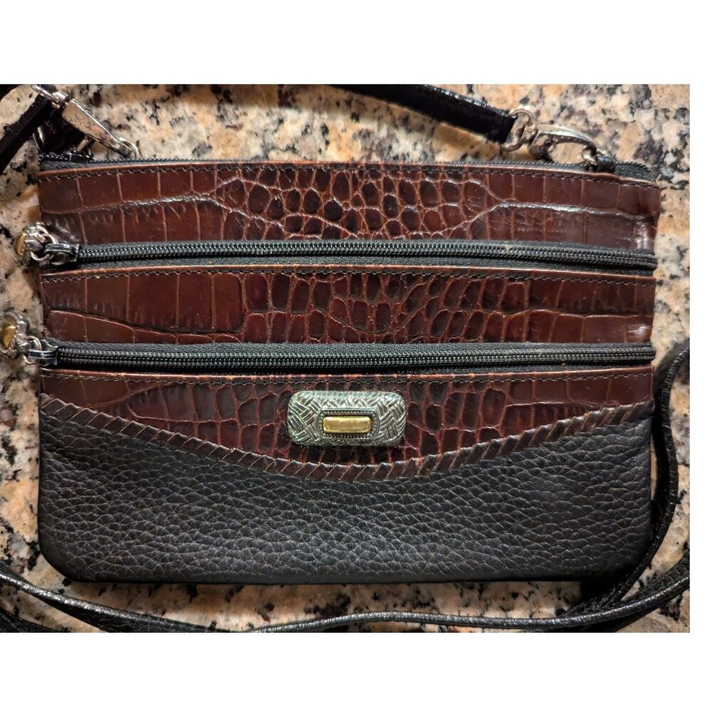 Brighton Crossbody Removable Strap Black & Croc Wallet/Clutch/Bag Zip Pockets